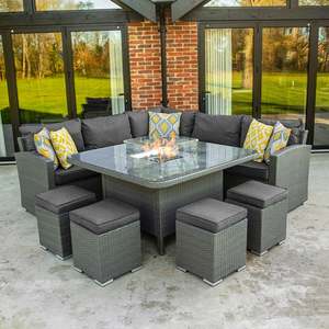 Ensemble Canapé de Repas Imperméable d'Extérieur en Rotin <span class=keywords><strong>avec</strong></span> <span class=keywords><strong>Table</strong></span> Brasero Barbecue, Mobilier de <span class=keywords><strong>Jardin</strong></span> en Osier, Salon de <span class=keywords><strong>Jardin</strong></span> <span class=keywords><strong>avec</strong></span> Bancs - Product Image 1