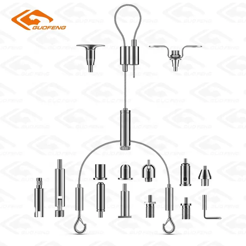 Kit de suspensão de cabos de aço para luminária, kit acústico personalizado de alta qualidade para suspensão de iluminação em grade de teto