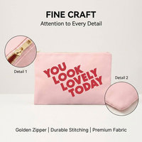 Sac de maquillage en toile rose grande capacité avec logo personnalisé, pochette de voyage pour cosmétiques, organiseur de toilette avec fermeture éclair dorée