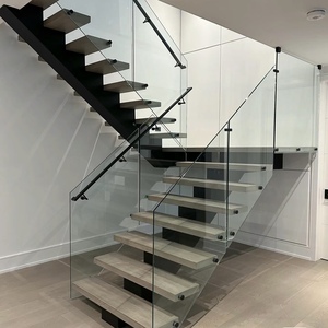 Scala a U Moderna con Gradini in Legno Massello <span class=keywords><strong>e</strong></span> Corrimano in Vetro, Facile da Installare, per Interni, Soggiorni <span class=keywords><strong>e</strong></span> Ville - Product Image 3