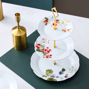 Keramik 2 Tier Dessert Teller Tablett Gericht Hochzeit Handing Mehr schicht ige Dekor Kuchenst änder mit Edelstahl Rock - Product Image 3
