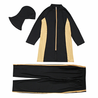 Burkinis rayés personnalisés pour femmes grandes tailles, ensemble 3 pièces avec fermeture éclair, compatible hijab, pantalon couvrant intégral, col montant, logo frontal