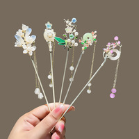 Épingle à cheveux à pompon style petite fée antique, en alliage classique, pour coiffure nationale, style Cheongsam, à fixation progressive