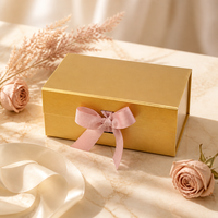 Boîte cadeau de mariage haut de gamme personnalisée, rigide, à fermeture magnétique, pliable, en carton plat, avec ruban en éponge, finition satinée mate dorée métallique