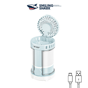 Ventilador Portátil Smiling Shark con Luz y Banco de Energía, Recargable por USB 5V, para Uso en Exteriores - Product Image 1