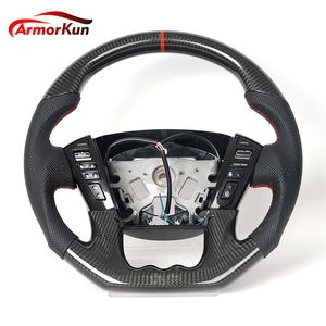 Volant en cuir et fibre de carbone ArmorKun Luxury à 3 branches pour Nissan <span class=keywords><strong>GTR</strong></span> Patrol 2017-2024 avec poignée en cuir perforé - Product Image 1