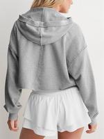Sweat-shirt à capuche léger et oversize pour femme, col en V, coupe courte, manches longues, couleur unie, tendance printemps-automne, taille XS, personnalisable