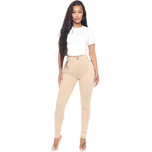 <span class=keywords><strong>Jean</strong></span> Skinny <span class=keywords><strong>Taille</strong></span> <span class=keywords><strong>Haute</strong></span> <span class=keywords><strong>Kaki</strong></span> pour <span class=keywords><strong>Femme</strong></span>, en Denim Tricoté Extensible, Couleur Inaltérable, Vente en Gros OEM - Product Image 3