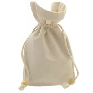 制造商 OEM/ODM 促销可重复使用的可折叠抽绳棉织物帆布小最小礼品袋与木珠