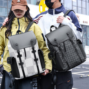 Unisex Laptop <b>Backpack</b> 36-55L PU Plaid Design Breathable Large Capacity For Travel Leisure - Product Image 1