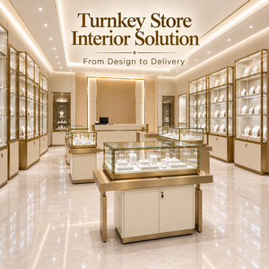 Comptoir de présentation de bijoux en verre trempé élégant et personnalisable avec éclairage LED pour magasin de joaillerie fine, aménagement clé en main - Product Image 5