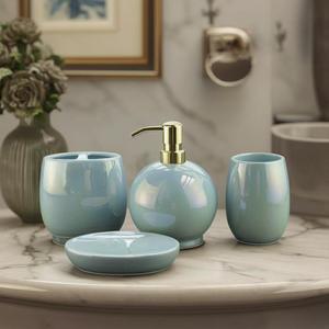 Accessori per articoli da <span class=keywords><strong>bagno</strong></span> in porcellana di lusso 4 pezzi con Design <span class=keywords><strong>blu</strong></span> perlato e Design Dispenser di sapone in ceramica <span class=keywords><strong>Set</strong></span> da <span class=keywords><strong>bagno</strong></span> - Product Image 4