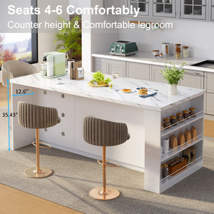 שולחן אוכל גדול למטבח בסגנון מודרני יוקרתי עם ורידי שיש מעץ, עיצוב חדש לשנת 2026, עם מגירות אחסון ומקומות ישיבה. - Product Image 2