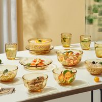 Service de table de luxe en verre borosilicate ambré de qualité supérieure, résistant à la chaleur, comprenant assiettes, bols à soupe, tasses à eau et plateaux à poisson