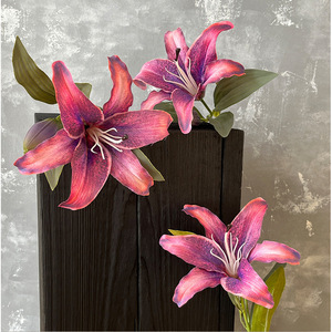 Peinture à l'huile 3D aux couleurs d'automne, fleur de lys simulée, fleur artificielle pour la décoration de mariage et d'hôtel - Product Image 4