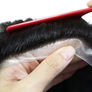 Parrucchino da uomo in <span class=keywords><strong>capelli</strong></span> umani corti da <span class=keywords><strong>6</strong></span> pollici, sistema di sostituzione dei <span class=keywords><strong>capelli</strong></span> indiani Remy con base sottile da 0,12 mm, parrucca da uomo in PU per tutta la testa da 56 cm - Product Image 6