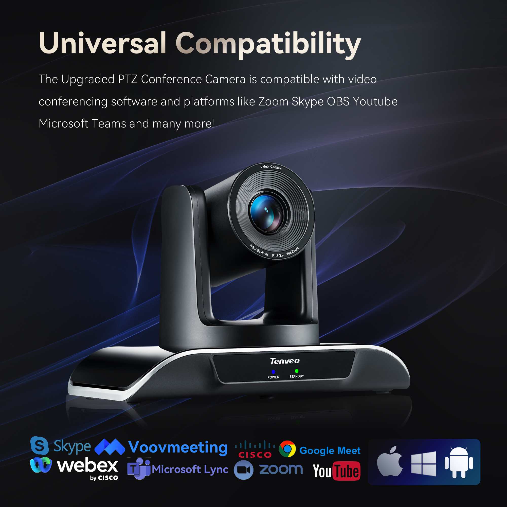 Tenveo VHD20U - 20x Optical Zoom Camera for Live Streaming