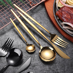 Ensemble de couverts occidentaux en acier inoxydable 4 pièces, couteaux à steak, fourchettes, cuillères, vaisselle épaisse pour hôtel, usage domestique quotidien - Product Image 1