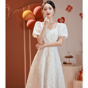White Square Neck A-Line Cocktail Dress Natural Waist Milky White For Engagement Parties Reunion Simple Elegant Style X055 - Product Image 4
