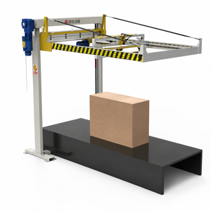 Équipement de lamination de palettes robuste avec convoyage, positionnement et emballage sous film intégrés pour ligne de palettisation de marchandises en vrac - Product Image 1
