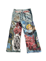Pantalon en jean personnalisé pour homme, style streetwear, coupe évasée, patchwork, broderie vintage, jean droit en denim