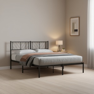 Struttura letto matrimoniale in acciaio verniciato a polvere nero, design minimalista, mobili per camera da letto - Product Image 2
