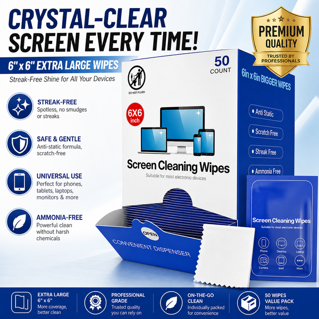 OEM/ODM Custom Logo Anti-Static Electronic Screen Cleaning Wipes,Eco-Friendly for Phones & Laptops Best-selling in Europe and Us