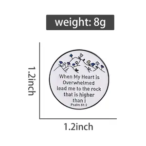 Spilla in smalto 'When My Heart is Overwhelmed' con citazione 'Lead Me To The Rock That Is Higher Than I', Distintivo da risvolto per vestiti, Gioielli divertenti, Regali - Product Image 2