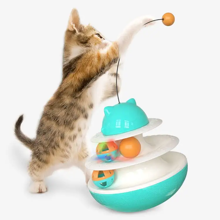 New Interactive Balance Swing Cat Toys Puzzle Interactive Pet Toys for IQ Training with Cat Teaser Stick and 2 Catnip Balls
