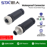 Connecteur M12 étanche IP67, fiche aviation en plastique, câblable sur site, terminaison à souder, vis PG7 PG9, 2 3 4 5 6 8 12 17 broches
