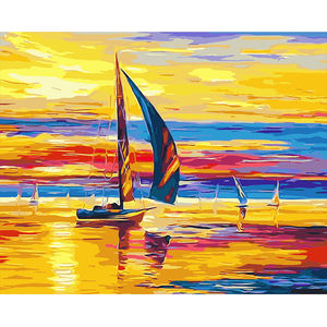 40X50cm Peinture acrylique par numéros <span class=keywords><strong>Dessin</strong></span> sur toile avec pinceaux Bateaux à voile Kits de peinture par numéros pour adultes - Product Image 1