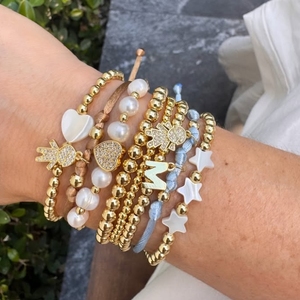 Pulsera Elástica Dorada de Cuentas con Letra Inicial <span class=keywords><strong>Personalizada</strong></span> y Dijes de Acero Inoxidable Tipo Burbuja, <span class=keywords><strong>Joyería</strong></span> <span class=keywords><strong>para</strong></span> <span class=keywords><strong>Hombre</strong></span> y Mujer - Product Image 1