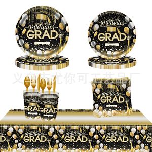 Graduation Party Tableware Set 40-60 Pcs Black Gold Purple Blue Red Plastic <b>Paper</b> High Quality Decorations for High School - Product Image 2