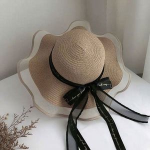 Western New Image Lace-trimmed Bow Travel Sun Protection Sun <b>Straw</b> Beach Hat Unisex with Cycling - Product Image 4