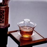 Ensemble de tasses à thé Gongfu en verre borosilicate transparent fait à la main avec soucoupe et couvercle Gaiwan - Passe au micro-ondes