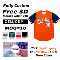 Maillot de baseball orange personnalisé, manches marine, col en V, boutonné, manches courtes, uniforme d'équipe, maillot de sport respirant