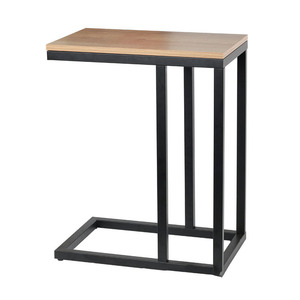 Minimalist Side Table Solid Wood Square Top Metal Frame Coffee Table Living Room <b>Bedroom</b> Storage <b>Shelf</b> Natural Wood Color - Product Image 4