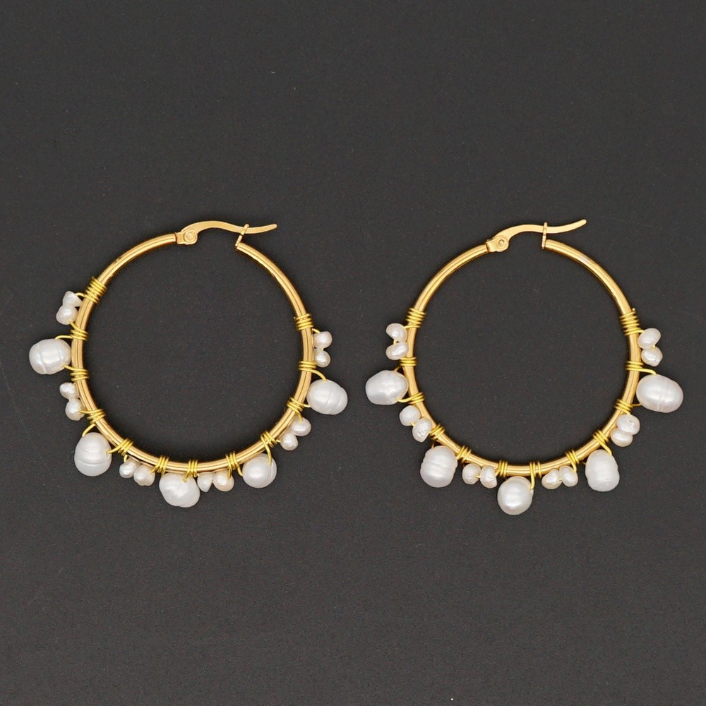Go2boho Boucles d'oreilles créoles plaquées or pour femme Boucle d'oreille perle d'eau douce