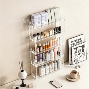 Étagère murale transparente multicouche pour cosmétiques, soins de la peau, vernis à ongles, avec ventouse, anti-poussière, 5 niveaux - Product Image 3