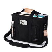 Tas Tote Katun Ramah Lingkungan Polos dengan Logo Custom, Banyak Kantong, Bagian Atas Terbuka, Pegangan Lembut untuk Belanja Sehari-hari Wanita