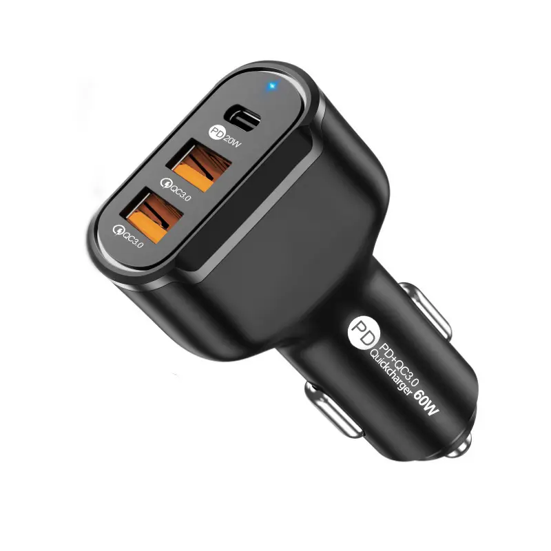 12-24V Car PD QC 3 teléfonos USB Tipo C y 2 X USB CARGA rápida 60W 3 puertos Cargador de coche