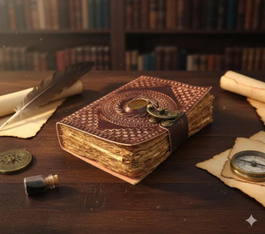 สมุดบันทึกหนังลายนูนสไตล์วินเทจ พร้อมอัญมณีและกุญแจล็อค สมุดบันทึกโบราณทำมือ สมุดจดบันทึกสไตล์เรโทร ของขวัญ - Product Image 5