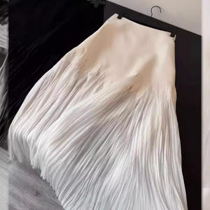 Jupe longue élégante taille haute coupe trapèze en mousseline blanche et noire pour femme, micro-élastique, couleur unie, polyester/coton, idéale pour l'été - Product Image 3