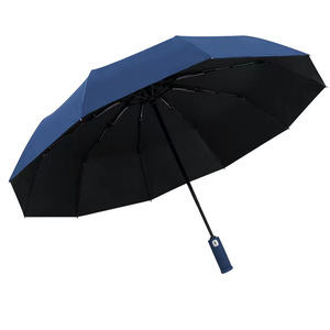 Parapluie pliant professionnel à 10 baleines, pliable en trois sections, avec lampe torche LED intégrée, protection solaire et poignée en caoutchouc noir - Product Image 5