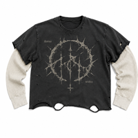 T-shirt homme à manches longues double couche, 100% coton, imprimé numérique personnalisé OEM, style vintage délavé à l'acide, avec motifs graphiques