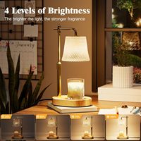 Lampe chauffe-bougie moderne en laiton à intensité variable, abat-jour en verre ondulé cristallin, lumière pour fondre la cire avec base en bois pour la décoration de chambre