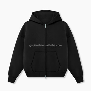 Fabricant de sweats à capuche personnalisés à double fermeture éclair, coupe ample, avec broderie, essentiels, noirs, vierges, épais, courts et zippés - Product Image 3