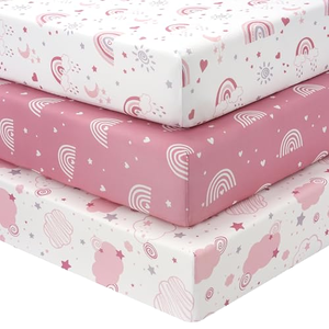 FIEMOL Draps de lit pour bébé, ajustés, pour fille, 38x26, mini berceau, lot de 3, anti-boulochage, microfibre super douce, <span class=keywords><strong>160</strong></span> fils, rose - Product Image 1