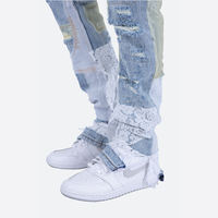Streetwear décontracté hommes Jeans Style Designer déchiré Patchwork pile Denim pantalon dentelle Patch Jeans Flare