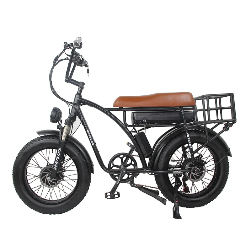 Vélo électrique Vintage Super puissant de 2000w avec pneu large, bicyclette rétro avec panier de rangement arrière